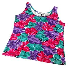 Vintage 90s accordeon cotton spandex floral cropped neon tank